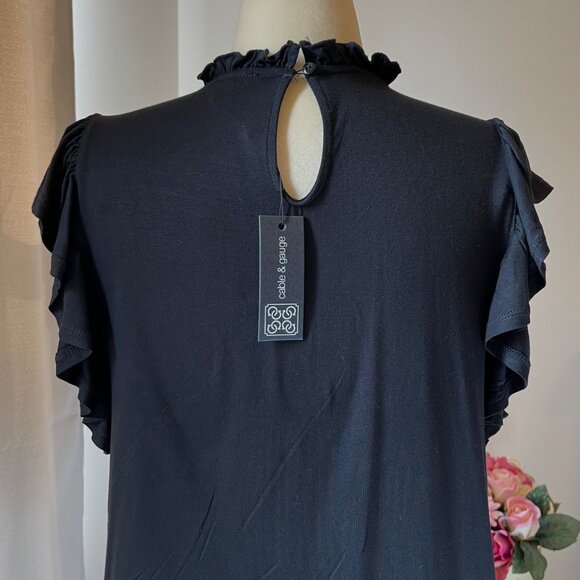 Cable & Gauge Black Short Sleeve Blouse with Frills & Smocking (L) New with Tag - Picture 7 of 7